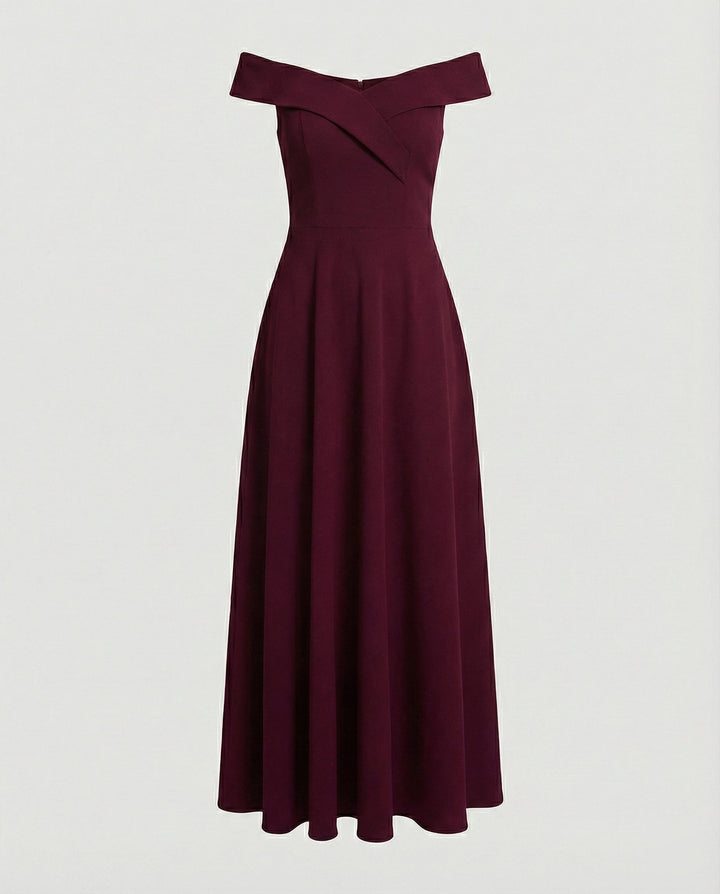 Ondine Off-Shoulder A-Line Maxi Dress — Red