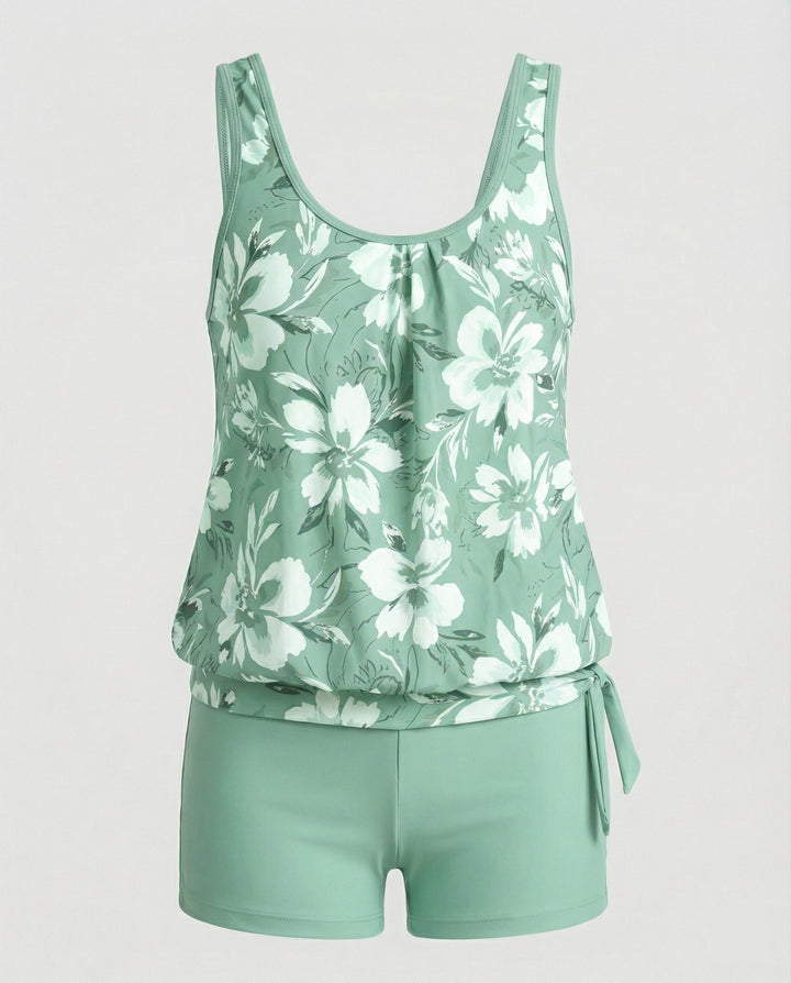 Sandrine Floral Print Tankini Set — Green