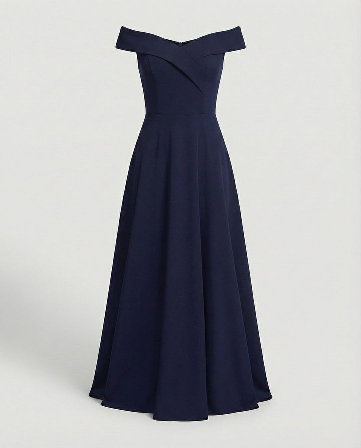 Ondine Off-Shoulder A-Line Maxi Dress — Blue