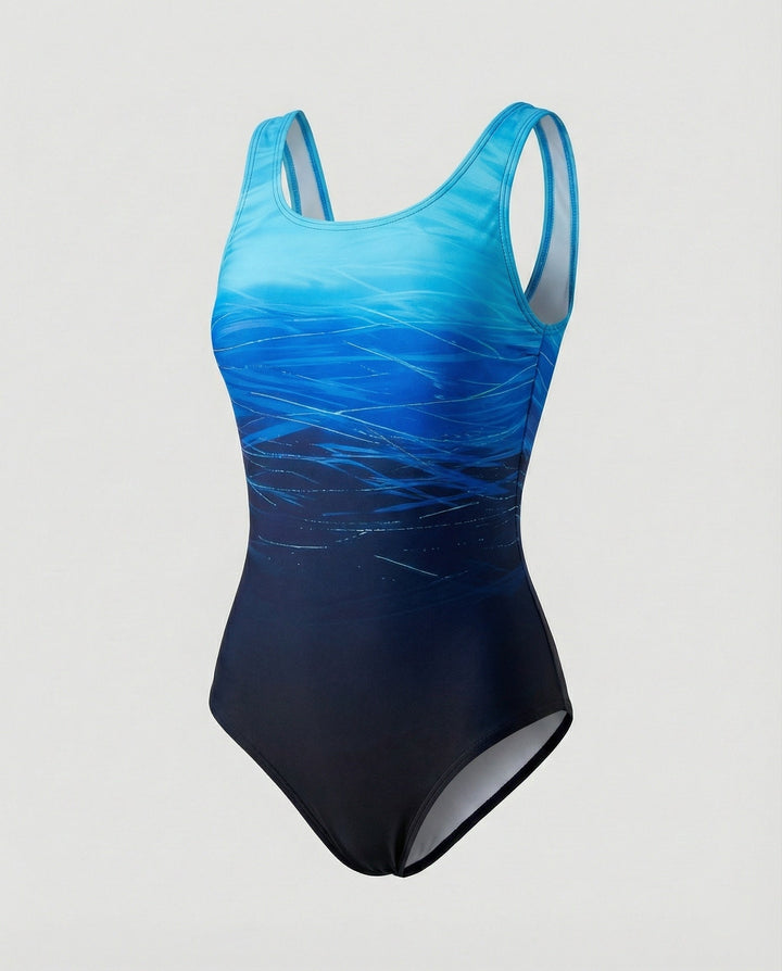 Badeanzug Damen mit Farbverlauf-Print und Racerback-Rücken – Adriana