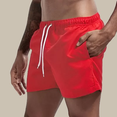 Men's Summer Swim Shorts with Drawstring Waist - Lightweight Poolside Swimwear — Red