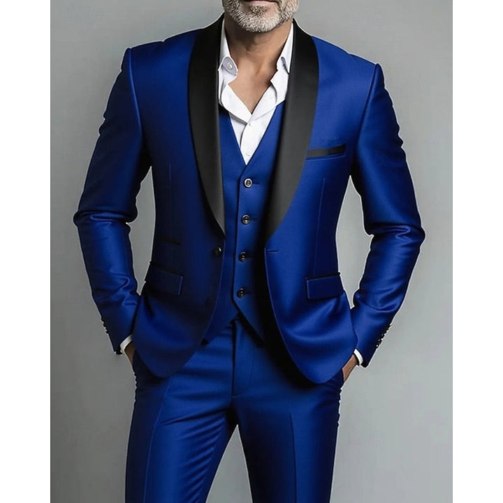 Men's Tailored Three-Piece Suit with Shawl Lapel - Formal Wedding Occasion Wear — Royal Blue