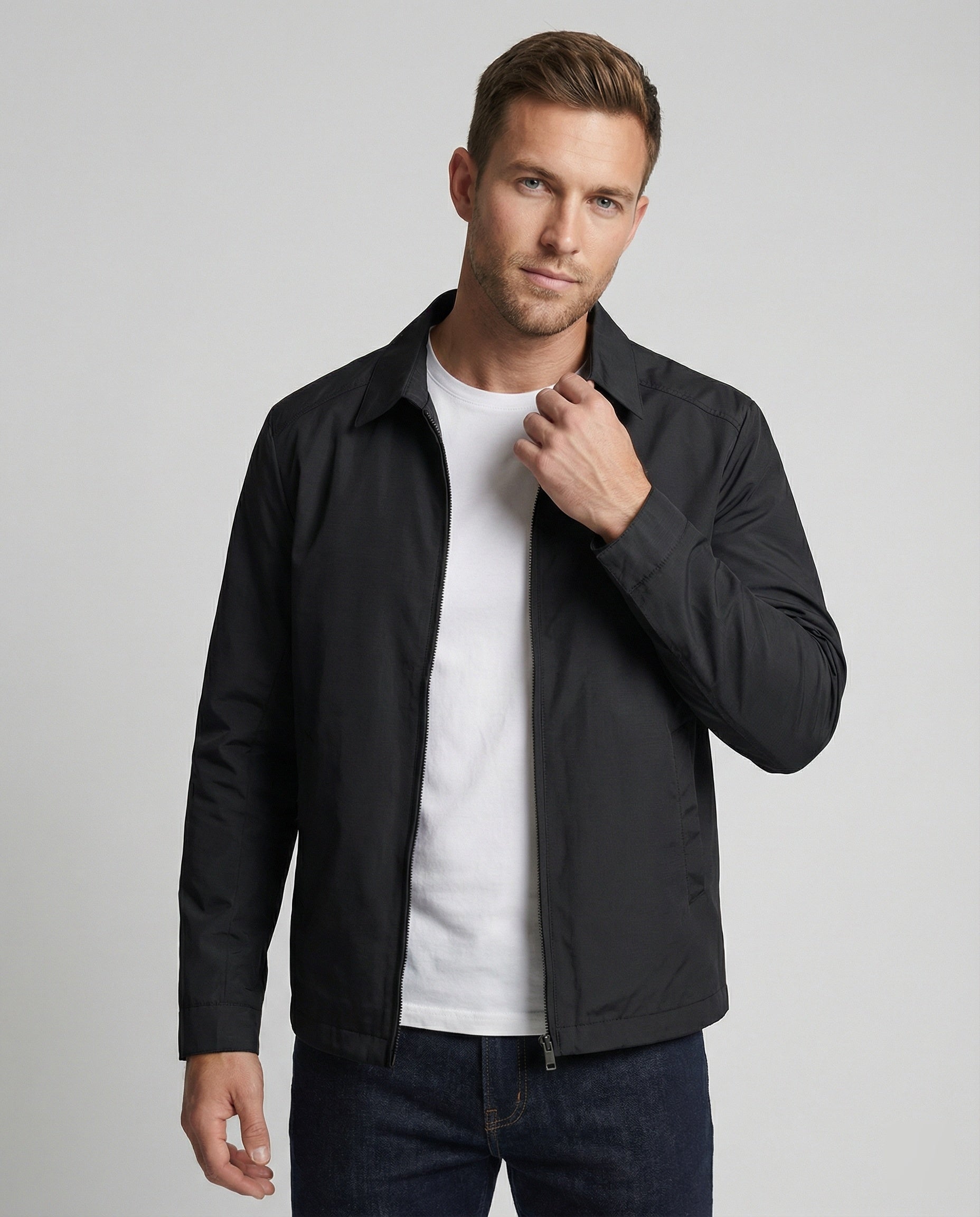 Herrenjacke mit Hemdjacken-Kragen und Karofutter – Raffaele