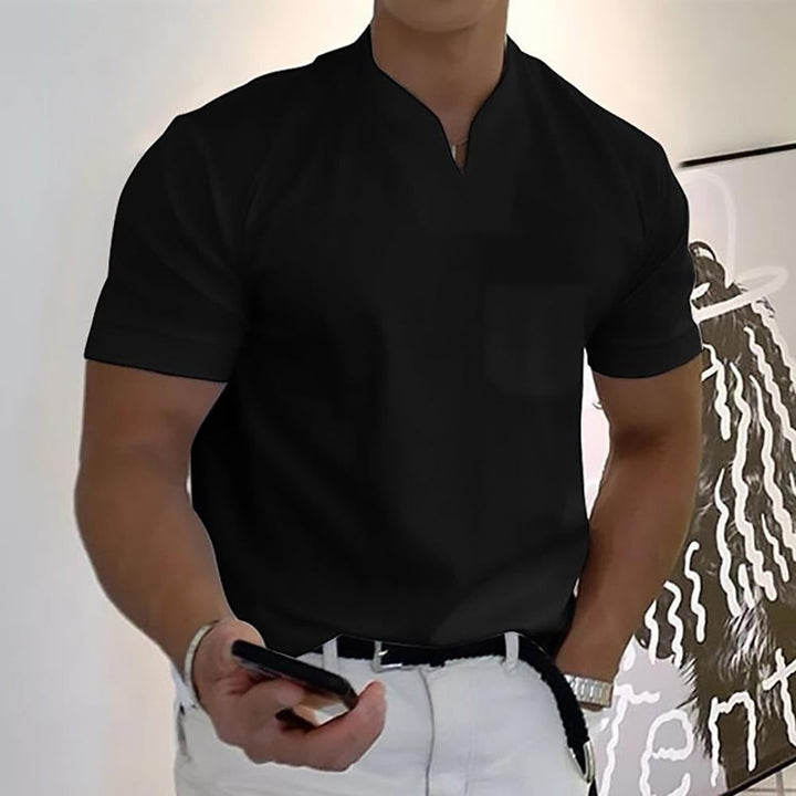 Men's V-Neck Short Sleeve Tee with Soft Cotton Blend - Classic Everyday Casual Tee — Black