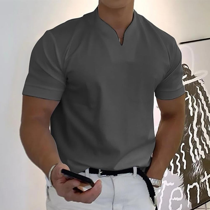 Men's V-Neck Short Sleeve Tee with Soft Cotton Blend - Classic Everyday Casual Tee — Dark Grey