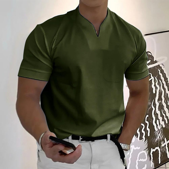 Men's V-Neck Short Sleeve Tee with Soft Cotton Blend - Classic Everyday Casual Tee — Green