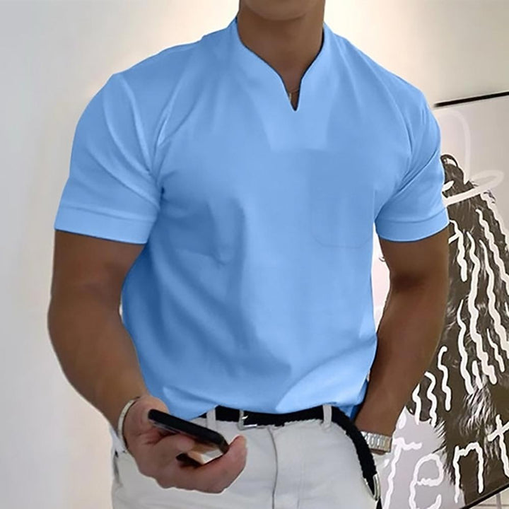 Men's V-Neck Short Sleeve Tee with Soft Cotton Blend - Classic Everyday Casual Tee — Light Blue