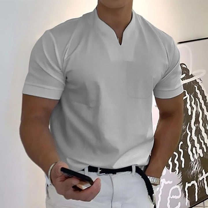 Men's V-Neck Short Sleeve Tee with Soft Cotton Blend - Classic Everyday Casual Tee — Light Grey