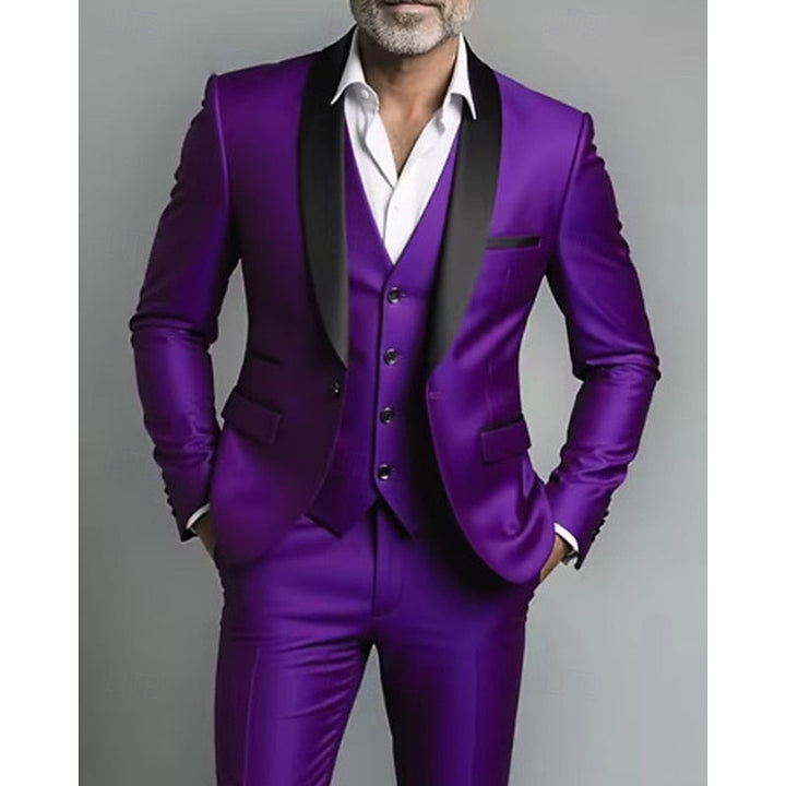 Men's Tailored Three-Piece Suit with Shawl Lapel - Formal Wedding Occasion Wear — Purple