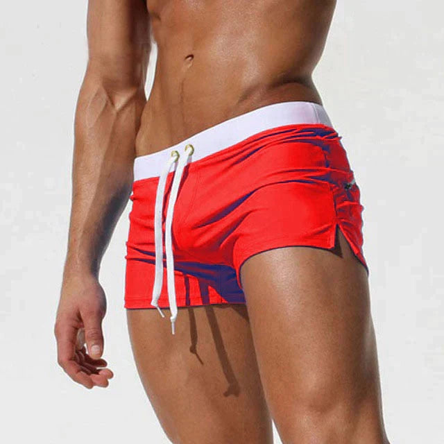 Men's Slim Fit Swim Trunks with Mesh Lining - Quick-Dry Beach Shorts — Red